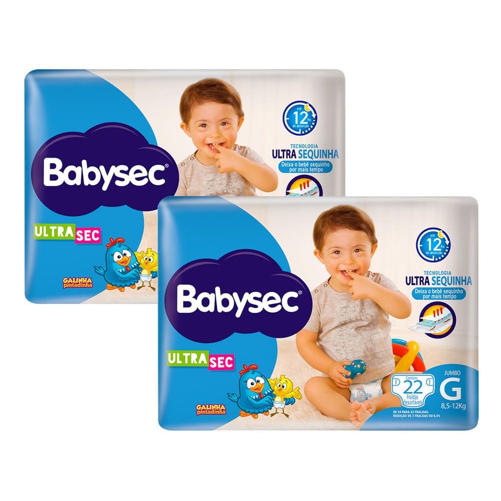 Kit 2 Fralda Babysec Ultrasec Tamanho G Pacote Jumbo 22 Unidades Descartáveis