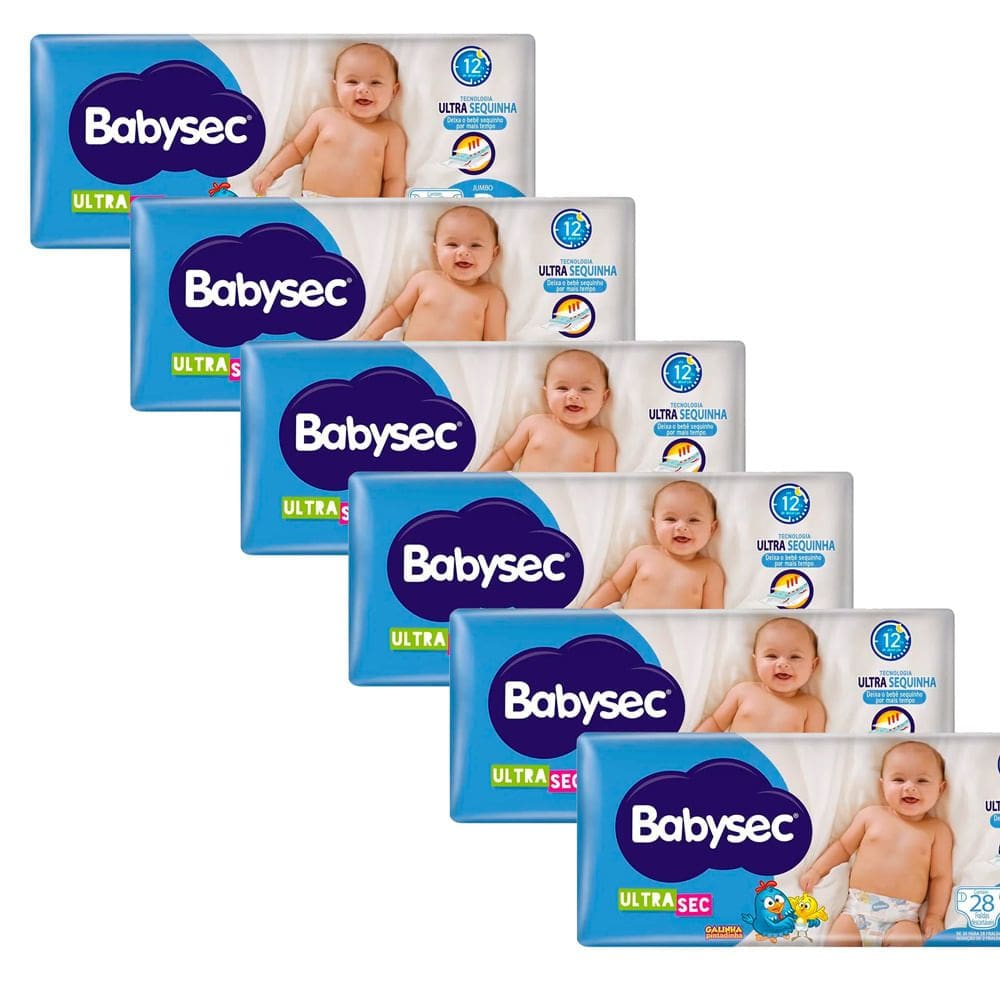 Kit 6 Fralda Babysec Ultrasec Tamanho P Pacote Jumbo 28 Unidades Descartáveis