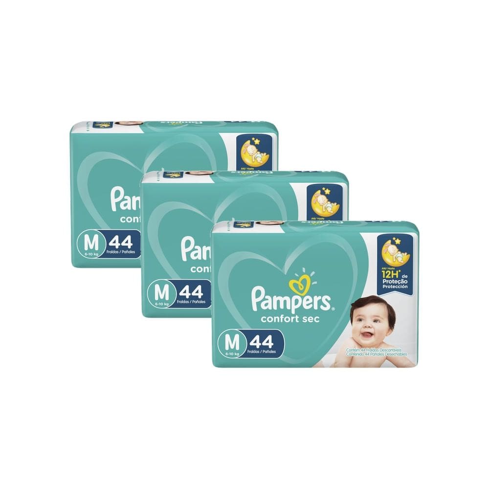 Kit 3 Fralda Pampers Confort Sec Tamanho M 44 Unidades