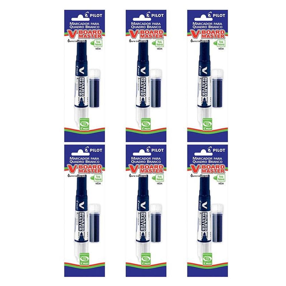 Pincel para Quadro Branco Recarregável Desmontado Board Master Azul 6 Unidades - Pilot
