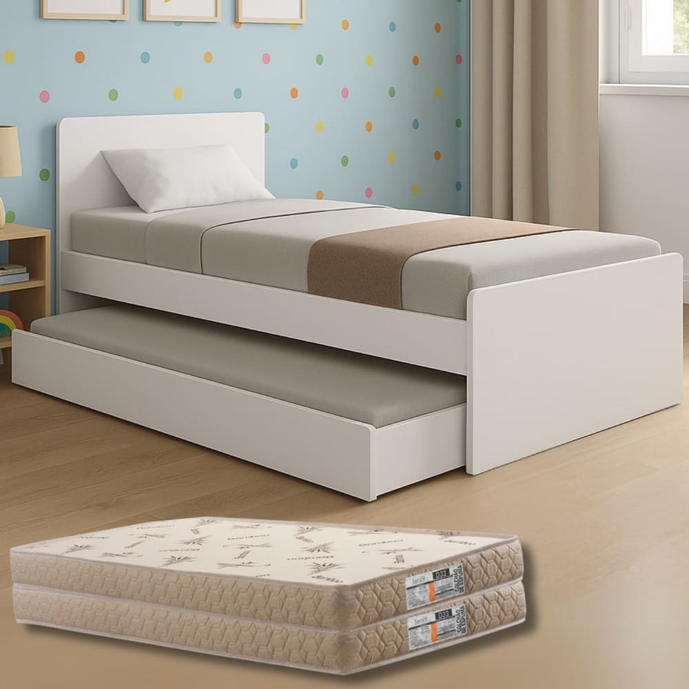 Bicama Solteiro Bibox Cama com Auxiliar com Colchões D33 Premium