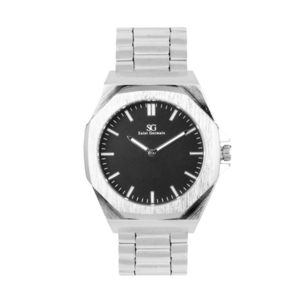 Relógio masculino Hudson Silver metal prata fundo preto Saint Germain