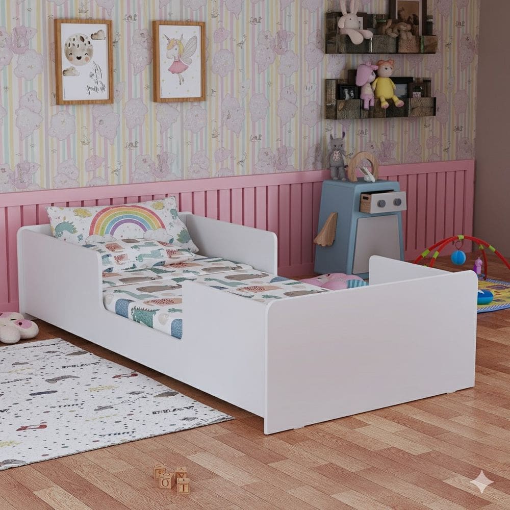 Cama Montessoriana Infantil Solteiro Laterais Elevadas Segura Transição Do Berço