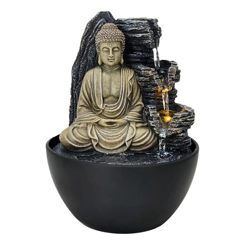 Fonte De Mesa Decorativa Buda Mudra Cósmico Com Led Cor Pret
