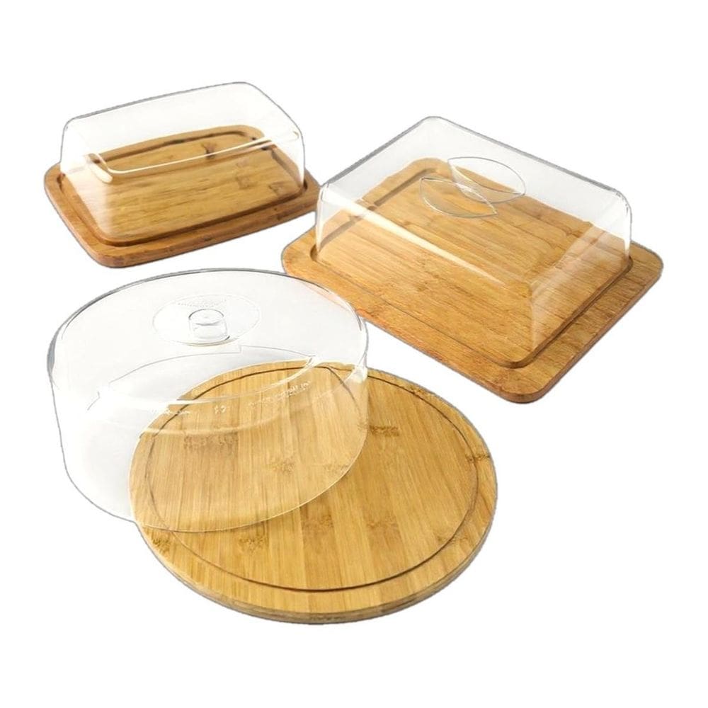 Kit Boleira + Porta Frios + Manteigueira Bambu Acrílico Pote