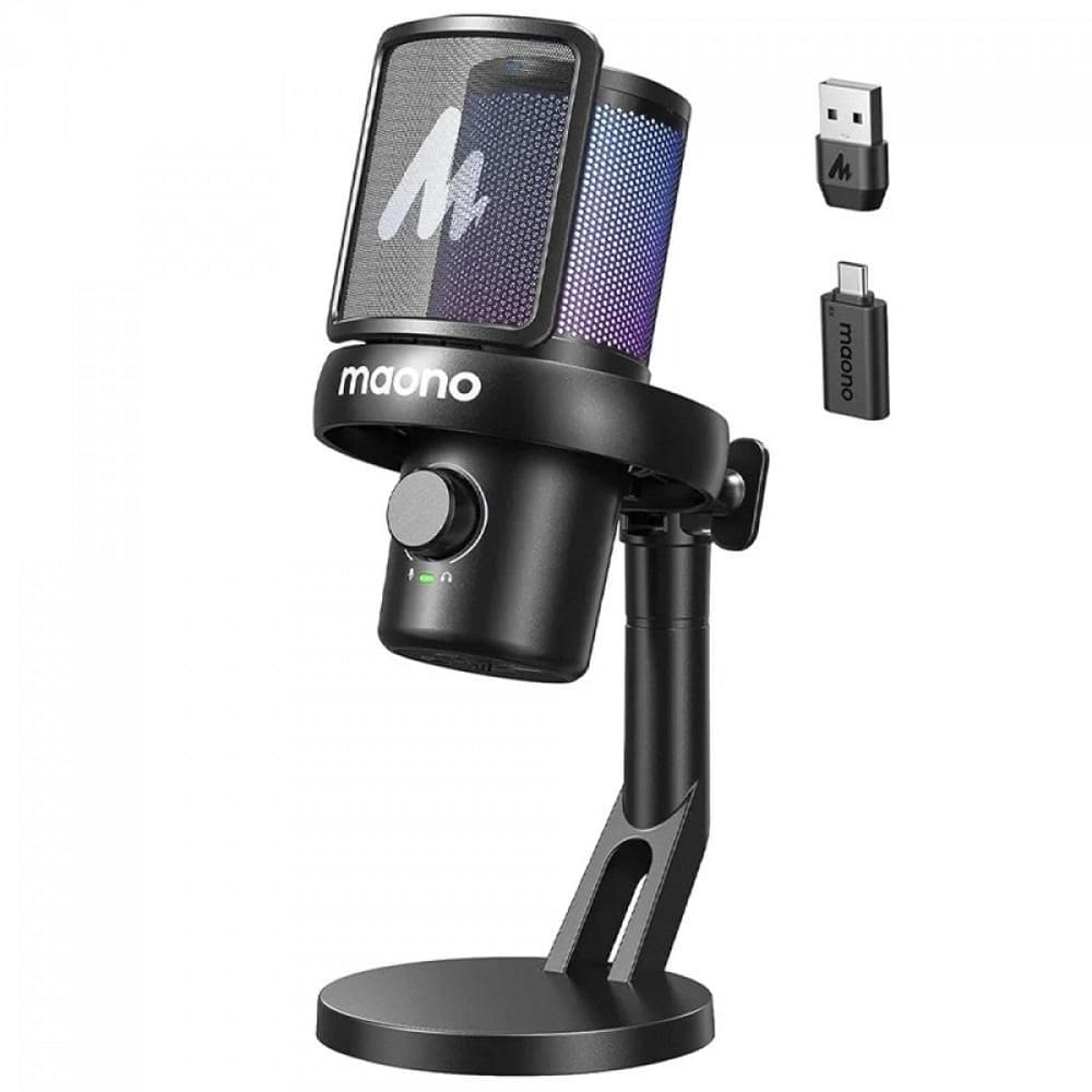 Microfone Gamer Maomo DM40 PRO RGB, Preto com Suporte Preto