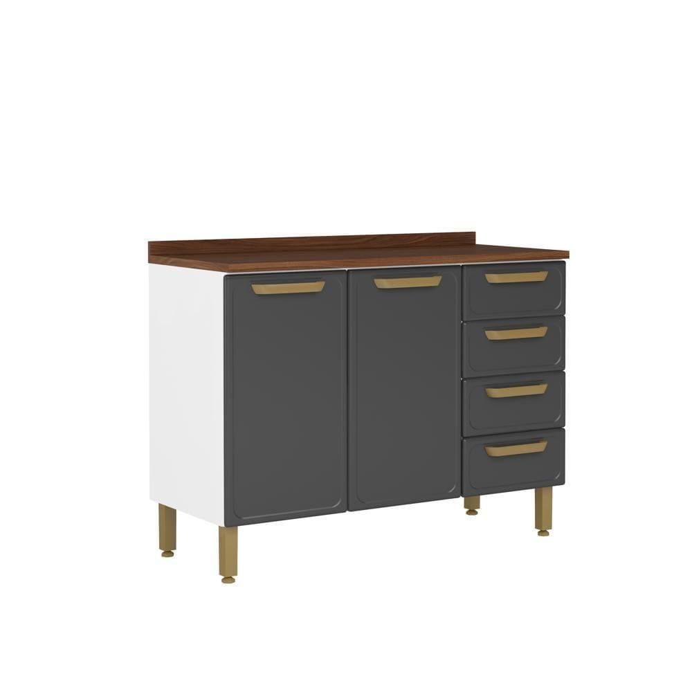 Balcão De Aço Com Tampo 3 Portas 4 Gavetas Grafite Bertolini Grafite/branco