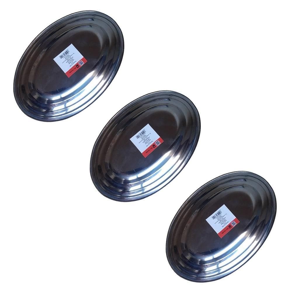 Kit 3 Travessa Bandeja Restaurante Oval Inox 30 Cm Porção