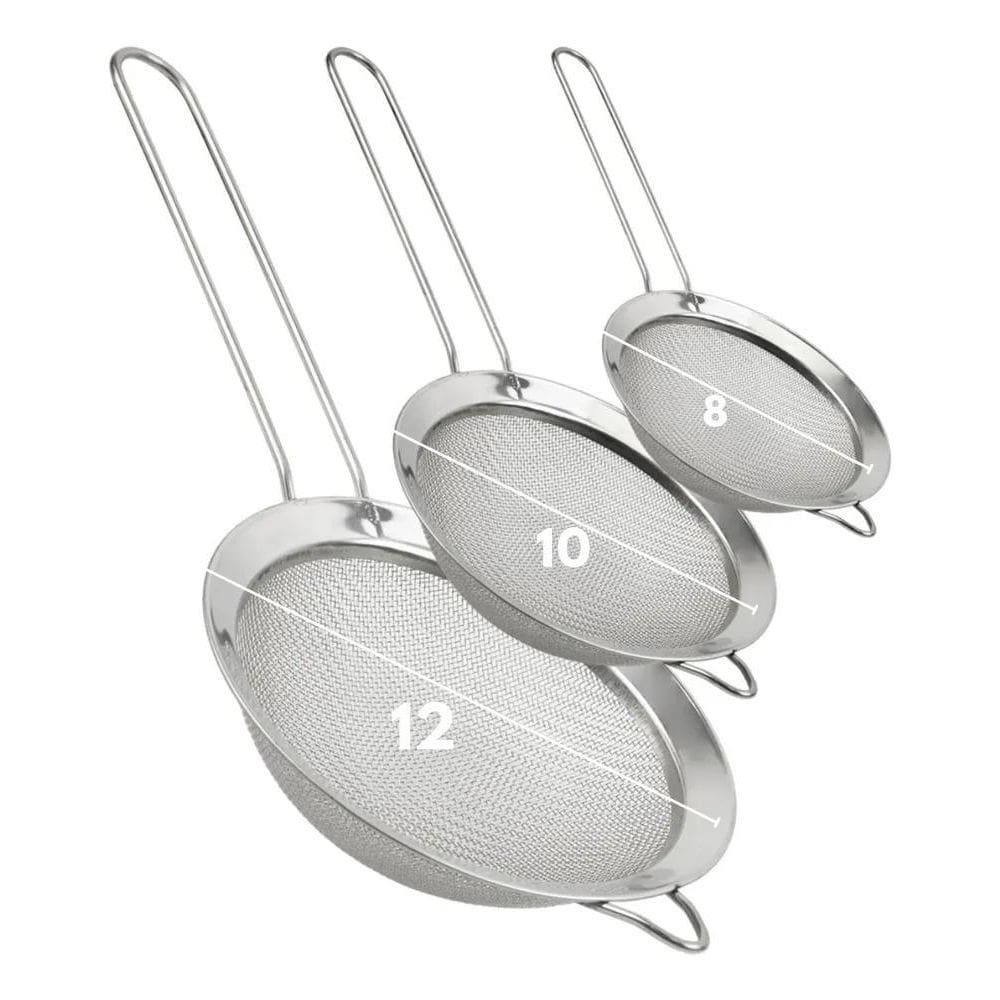 2X Peneira Inox Kit 3 Peças Luxo Fina Coador Escorrer Polvil