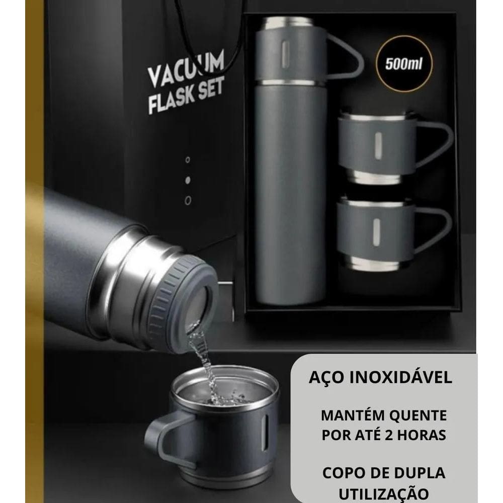 10X Garrafa Térmica Em Inox Com 3 Xícara Bebidas Quentes E