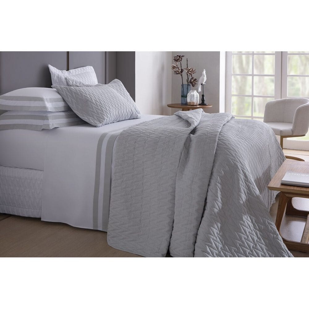 Jogo De Cama Casal Double Branco/Prata 200F 2,20Mx2,50M