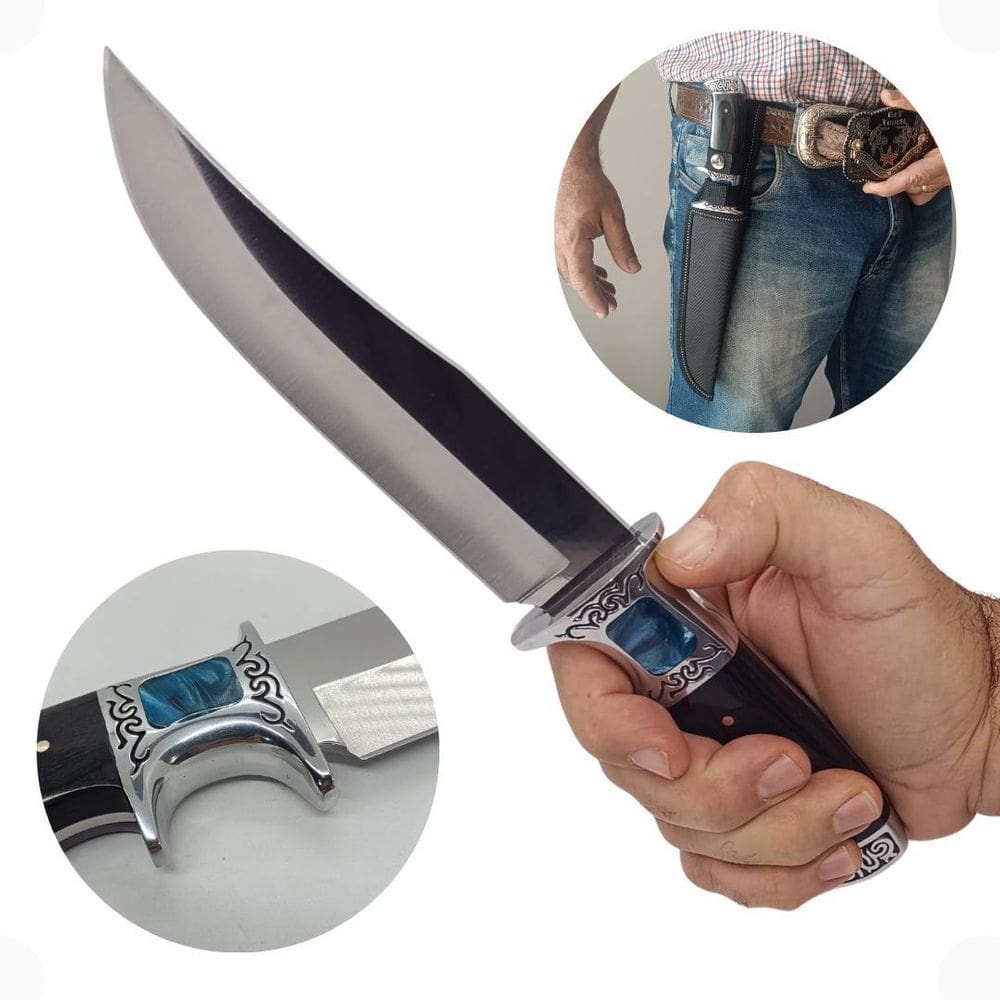 Faca Inox Pedra Azul Churrasco Pesca Com Bainha