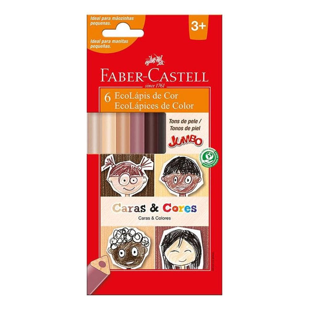 Lápis de Cor Ecolápis 125006CC Jumbo 6 Cores Tons de Pele - Faber Castell