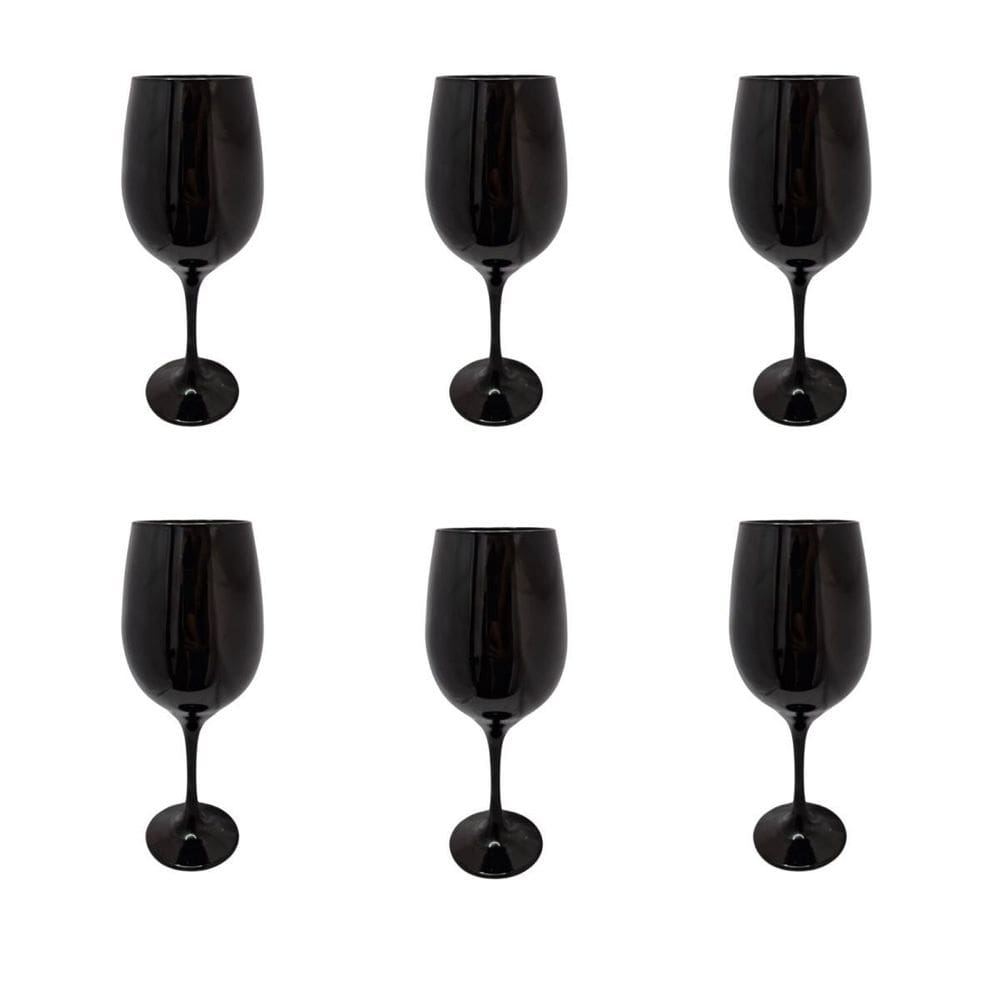 Conjunto 6 Taças Vidro Preta Vinho Água 490Ml Nadir