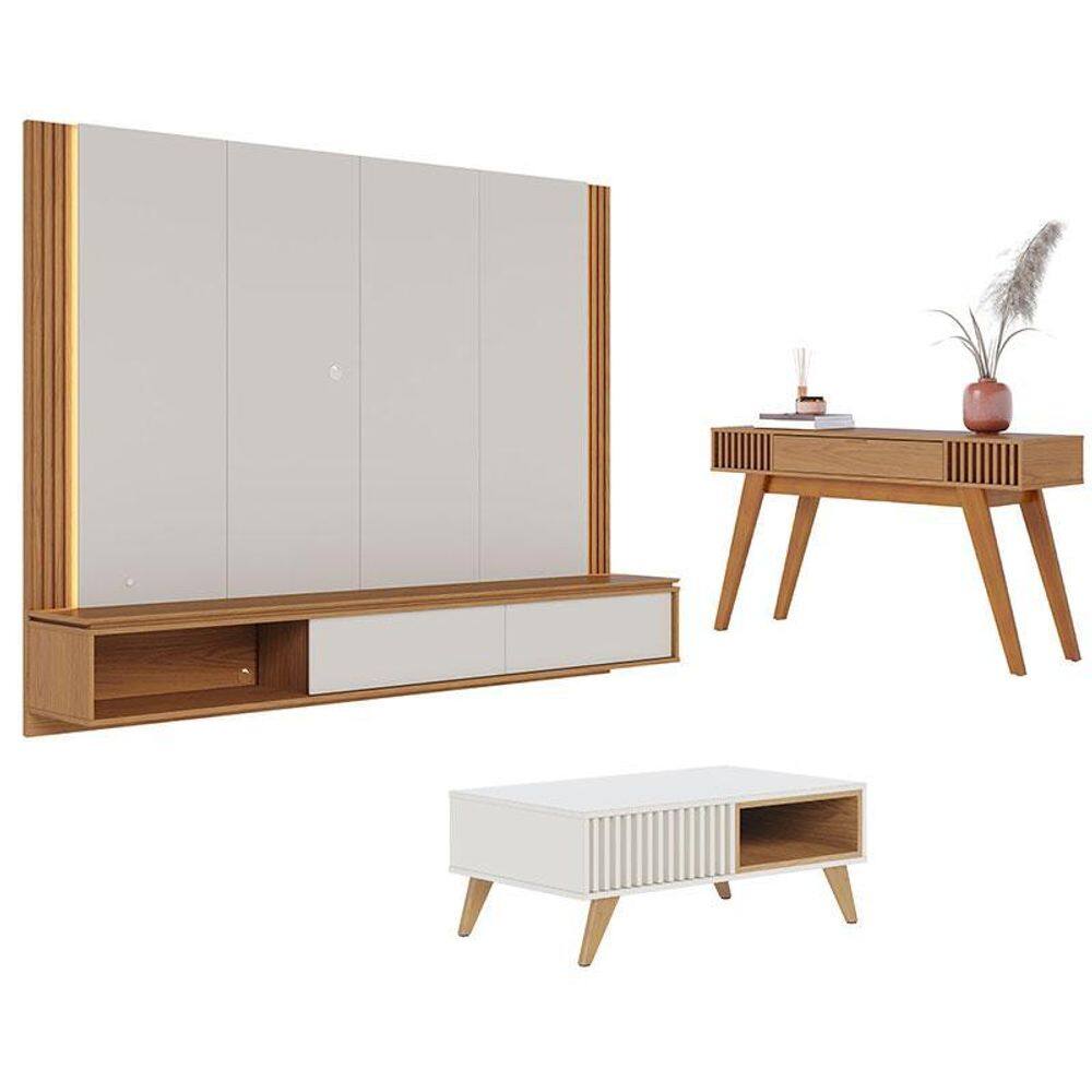 Home Suspenso Loa com Mesa de Centro Jeri Off White Freijó e Aparador Riviera Freijó – Colibri