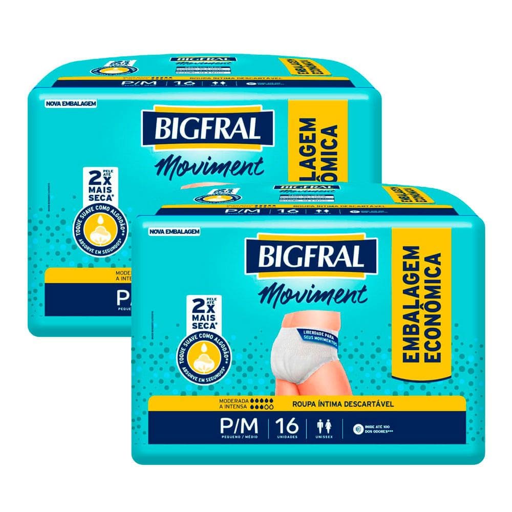 Kit 2 Roupa Íntima Bigfral Moviment P/M 16 Unidades