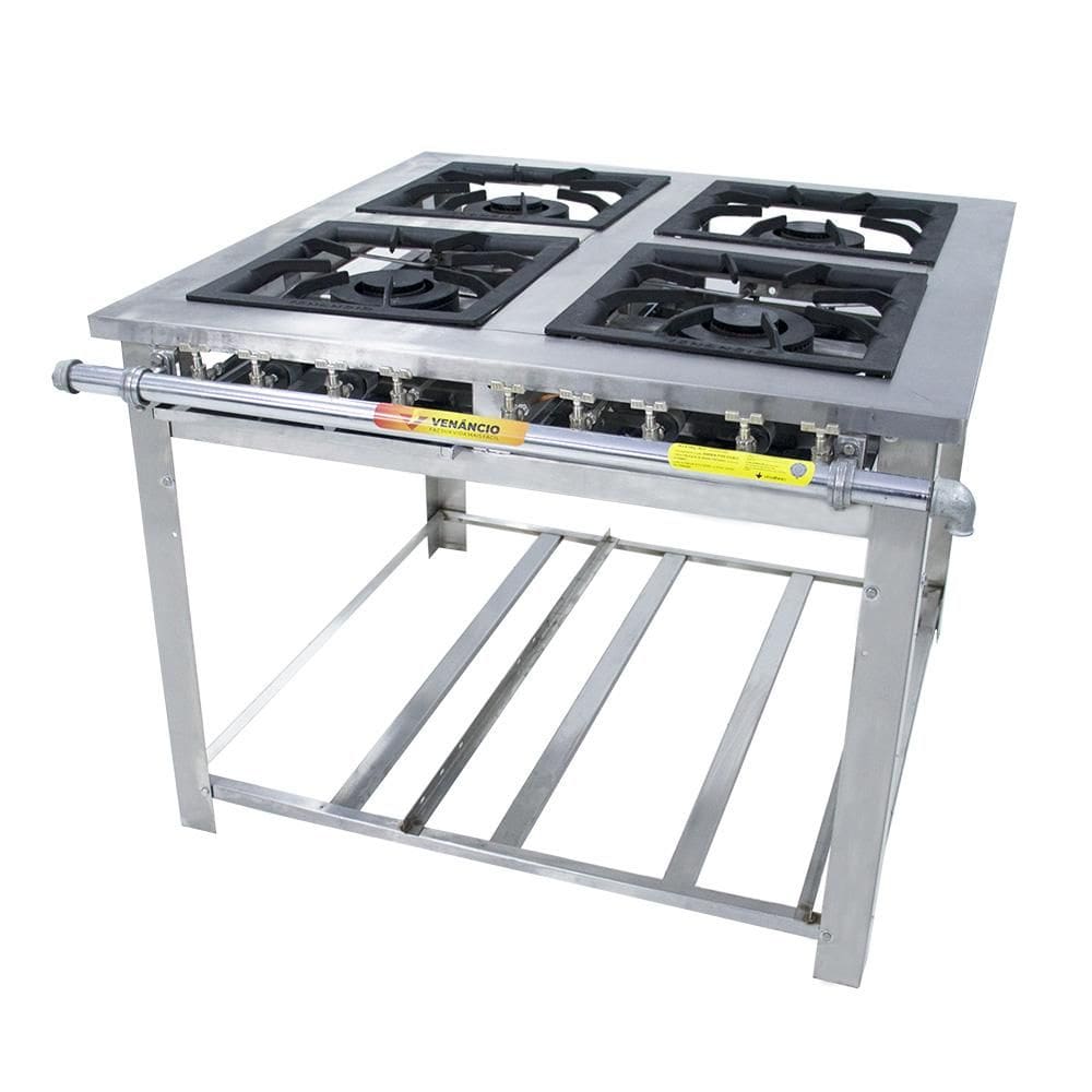 Fogão a Gás Natural Maxi Inox Baixa Pressão 4 Queimadores Venâncio MI4D4