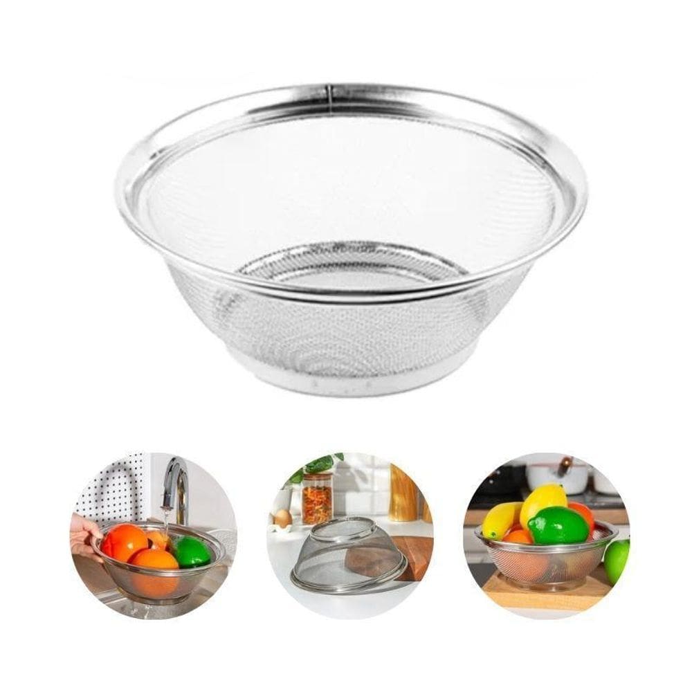 Escorredor 22Cm Em Aço Inox Cesto Legumes Verduras Frutas