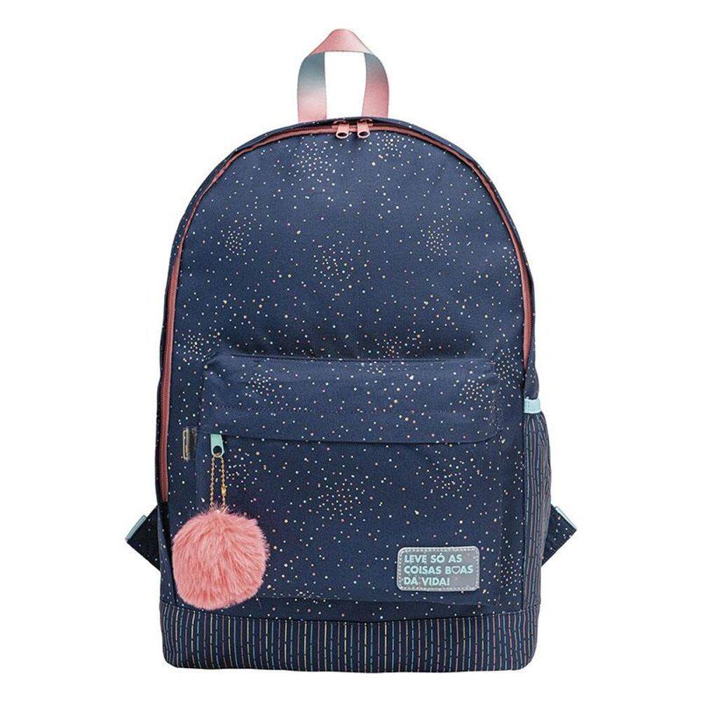 Mochila Escolar Académie Dots com Frase Azul - Tilibra