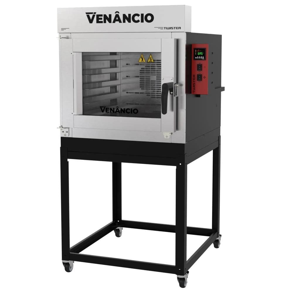 Forno Industrial Turbo a Gás GLP Venâncio Twister 5 Esteiras Exterior e Interior em Aço Carbono com Cavalete 220V FVT5G