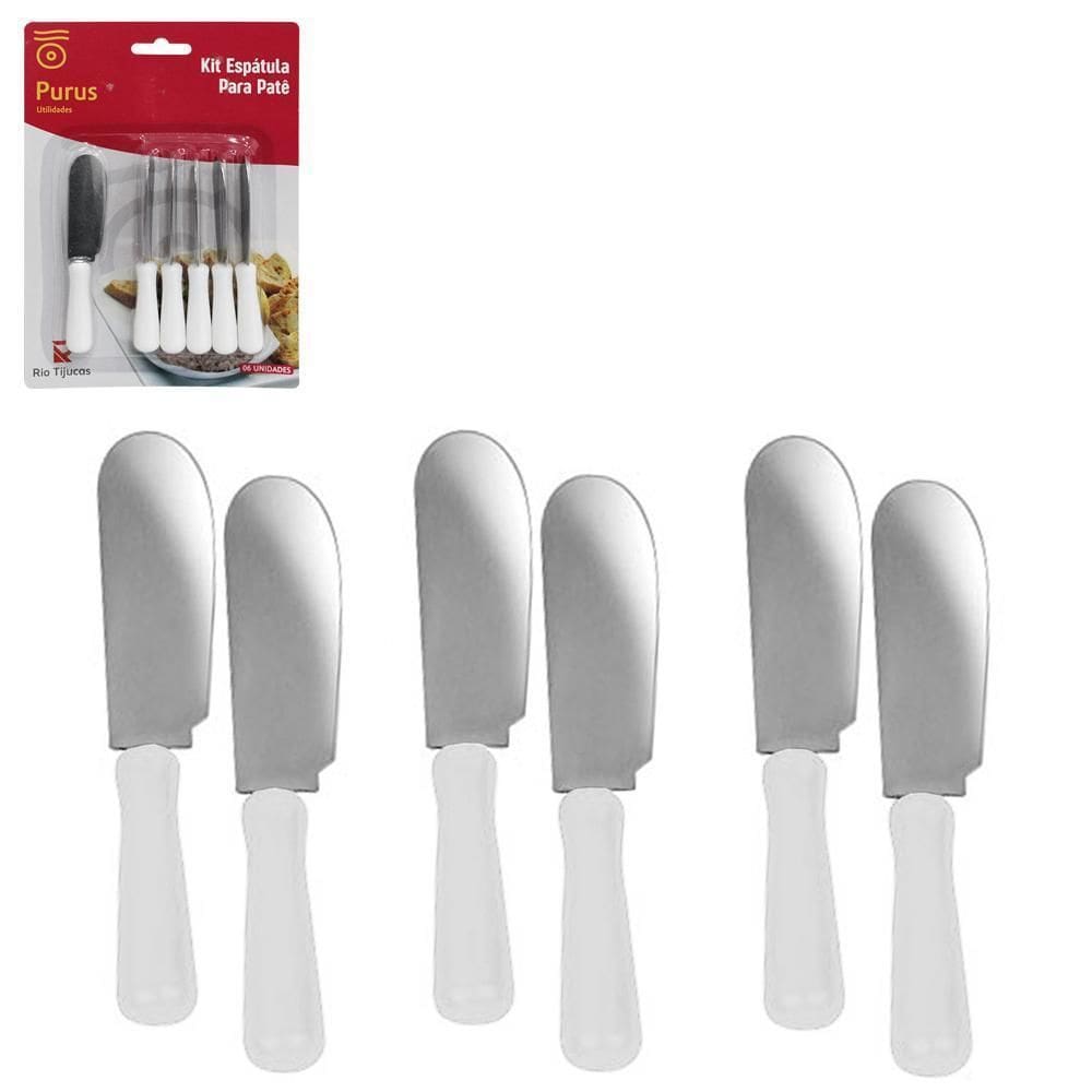 Espatula Pate Inox Cabo Plastico Branco Com 6 Pecas 10Cm