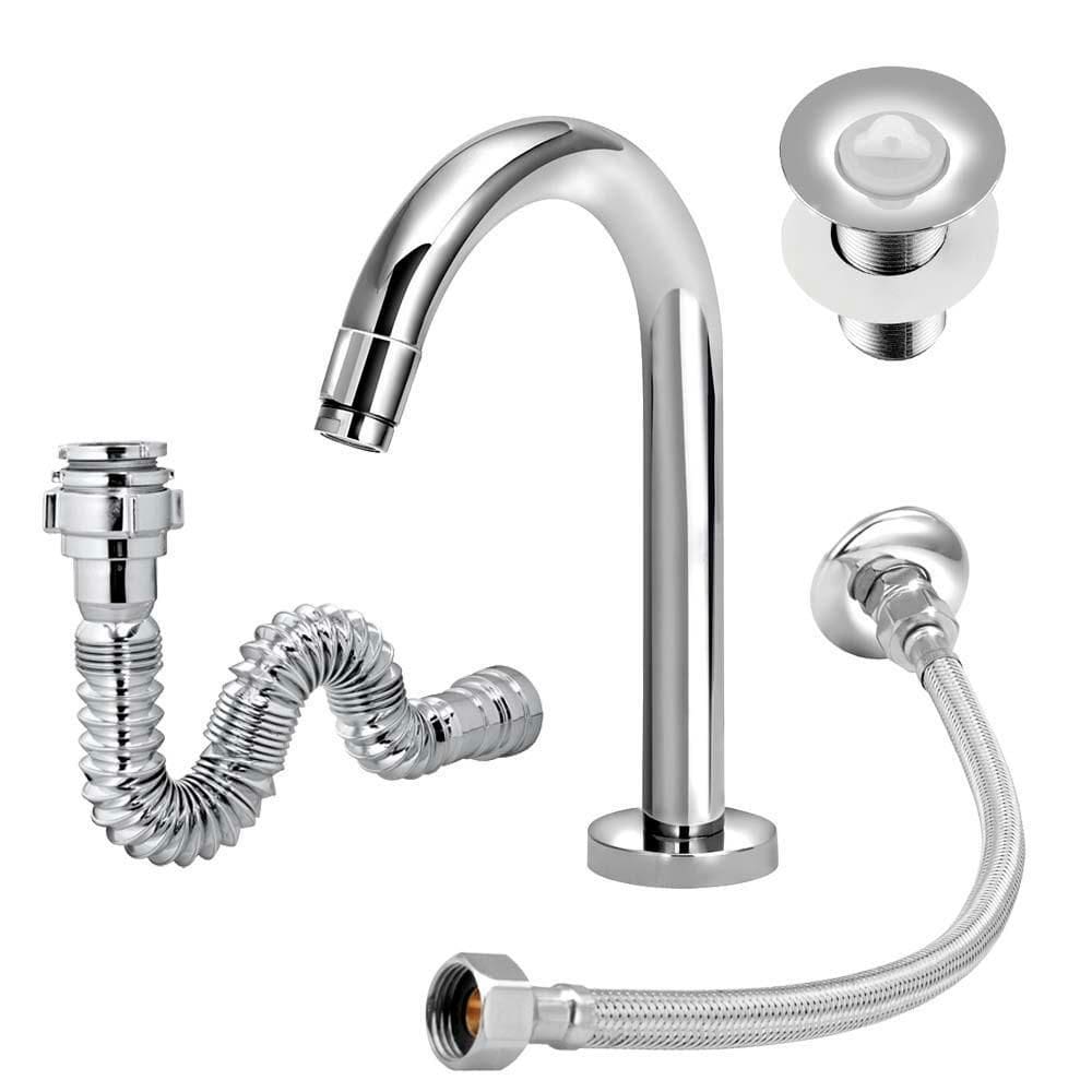 Torneira Banheiro Clean Metal+Engate Flexível+Válvula+Sifão