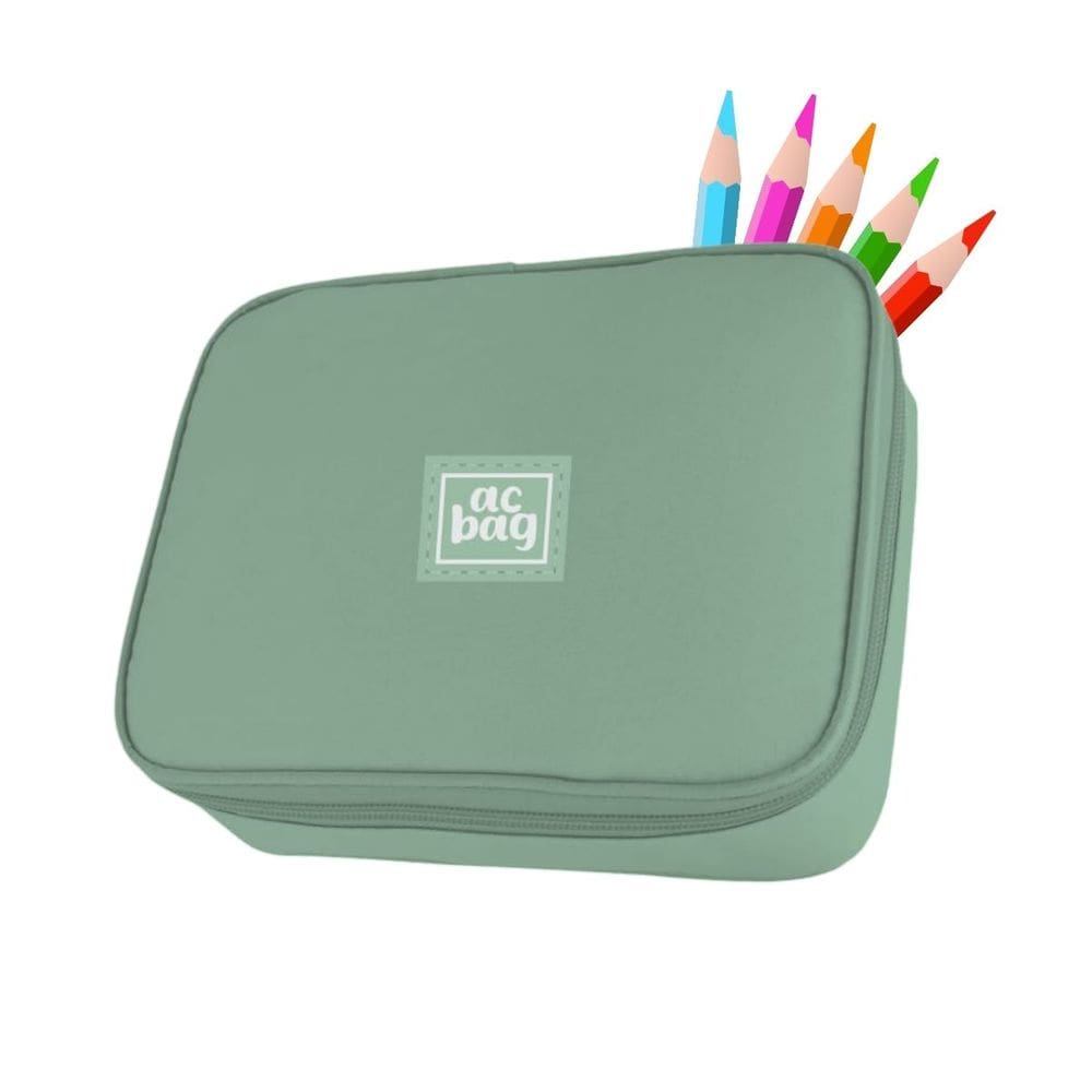 Estojo Box Organizador Verde Grande Material Escolar Multiuso Kawaii com Ziper Moderno Leve Caneta