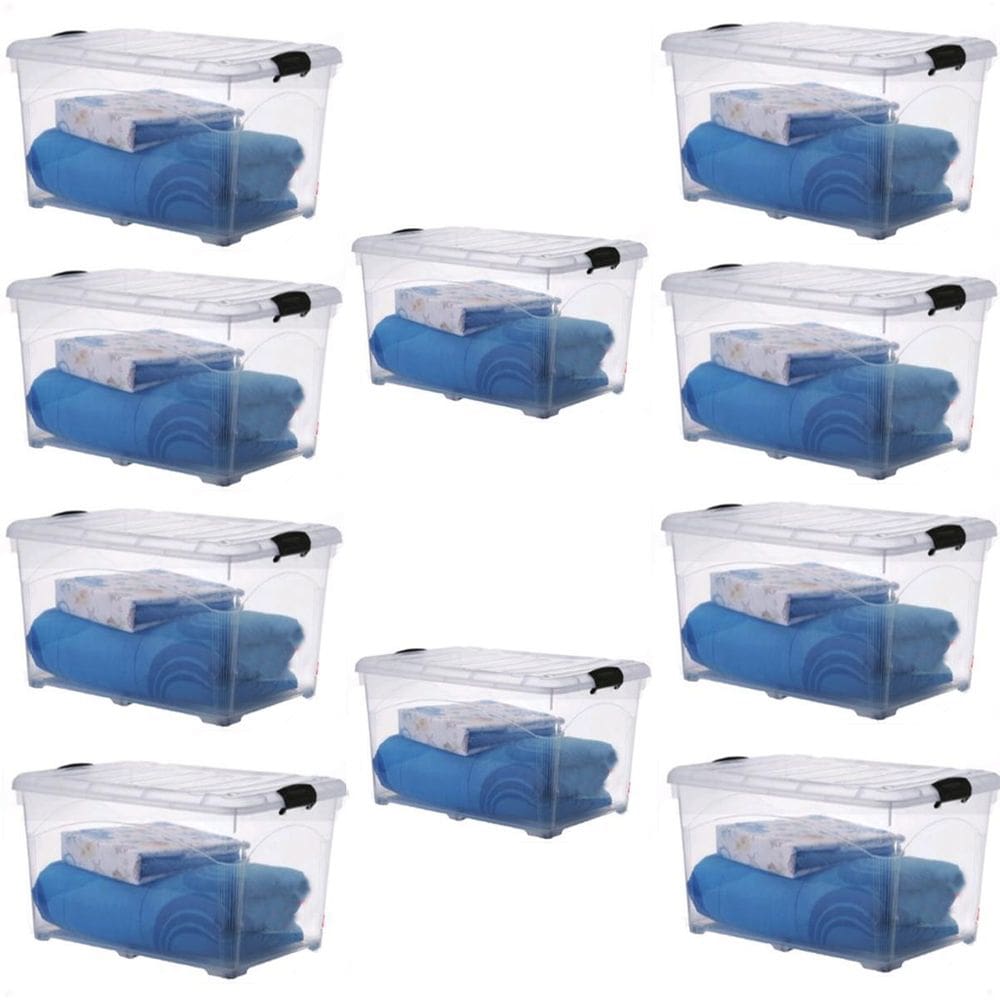 10 Caixas Organizadoras 95 Lts Transparente Travas E