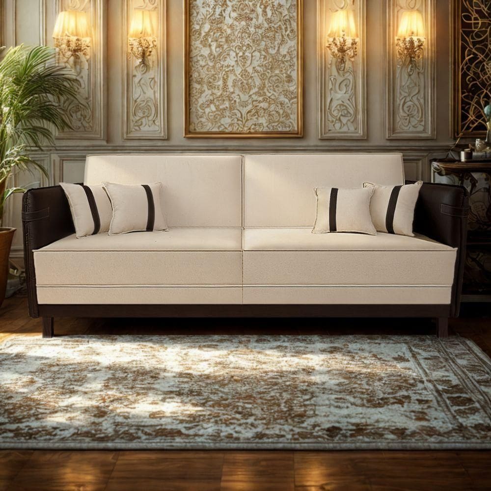 Sofá 3 Lugares Modular Filipi 2,12m Sala Recepção Clínica Cor:suede Bege-corino Marrom