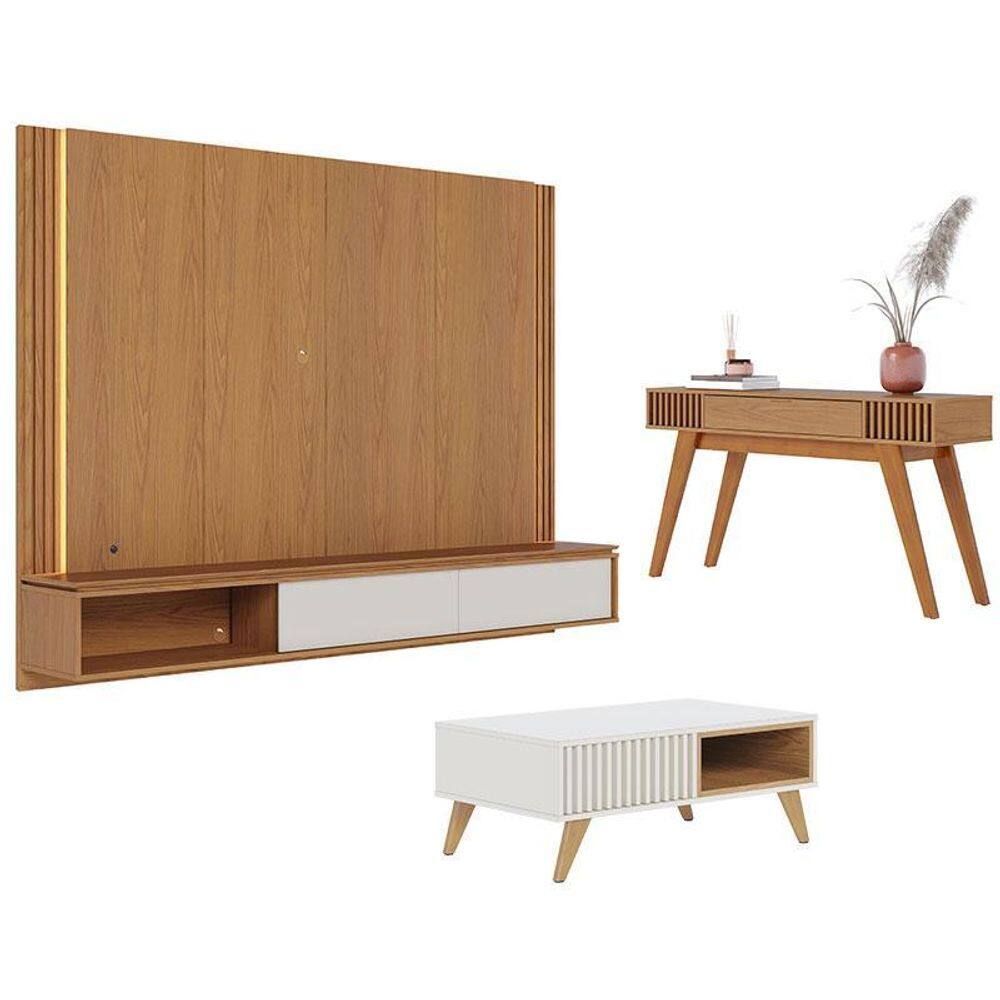 Home Suspenso Loa Freijó Off White com Mesa de Centro Jeri Off White Freijó e Aparador Riviera Freijó – Colibri