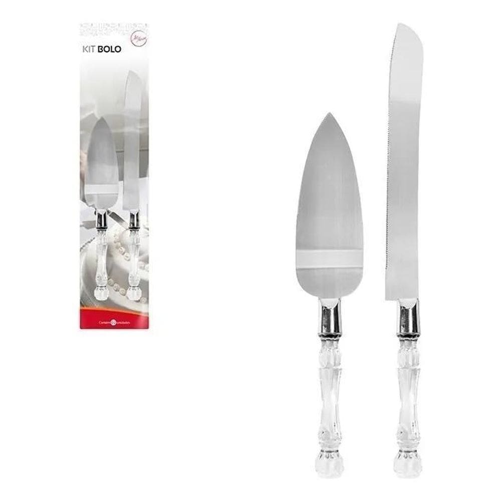 2X Kit Faca E Espátula Para Cortar Bolos E Tortas Cabo Acríl