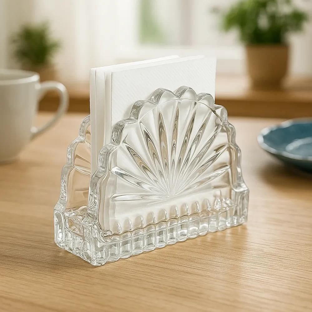 Porta Guardanapo De Vidro Transparente - Leque Cristal Mesa