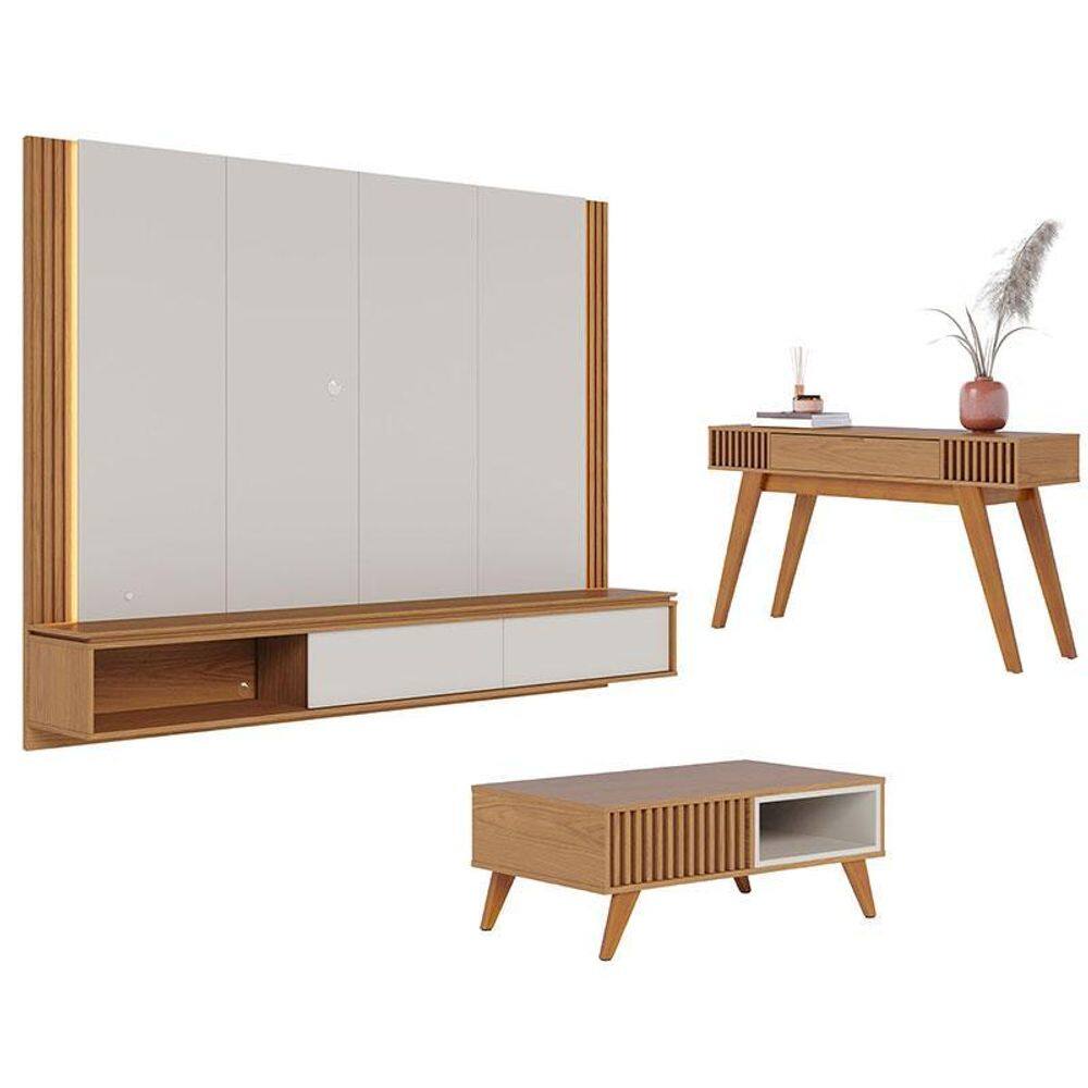 Home Suspenso Loa Off White Freijó com Mesa de Centro Jeri Freijó Off White e Aparador Riviera Freijó – Colibri