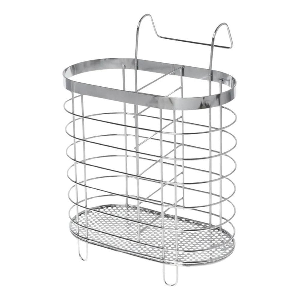 3X Porta Talher Escorredor Aramado Metal Cromado 2 Divisória