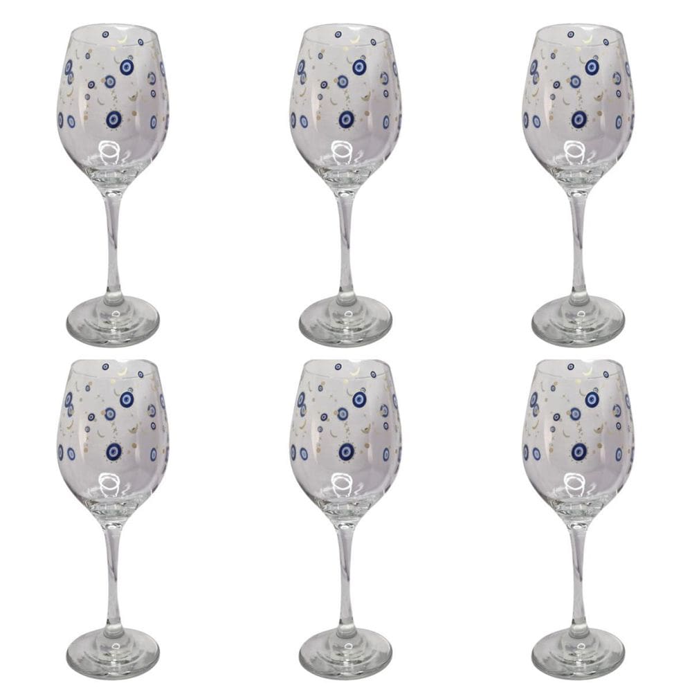 Kit 6 Taças De Vidro Grande 490Ml Vinho Água Olho Grego
