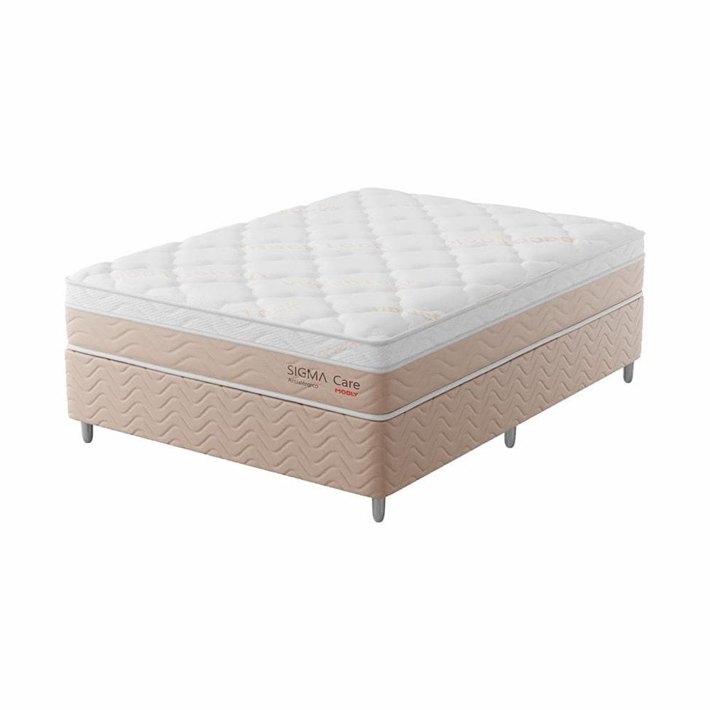 Cama Box com Colchão Viúva Sigma Care (23x128x188) Bege e Branco
