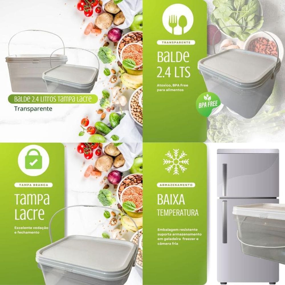 Balde Transparente 2.4L Para Zeladoria-Kit 4 Pçs