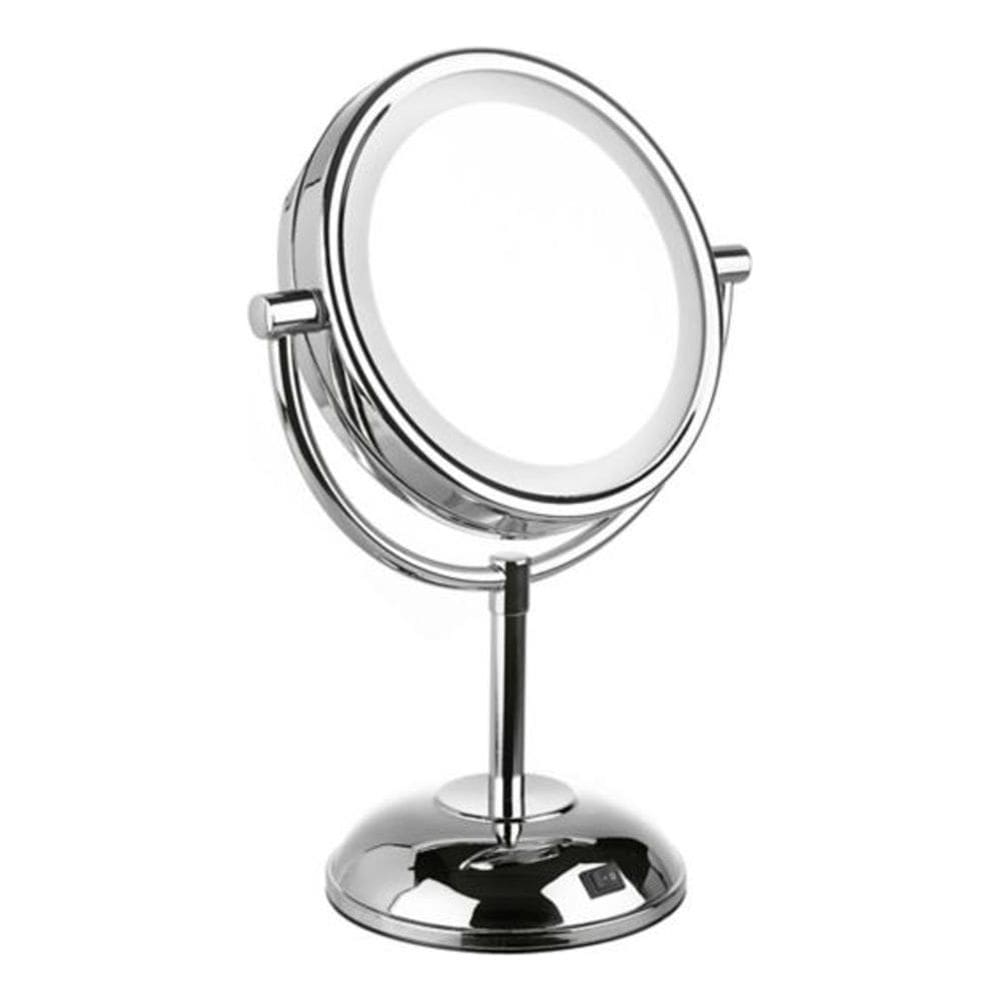 Espelho Cosmetico Duplo Com Luz Cromado 13x13cm