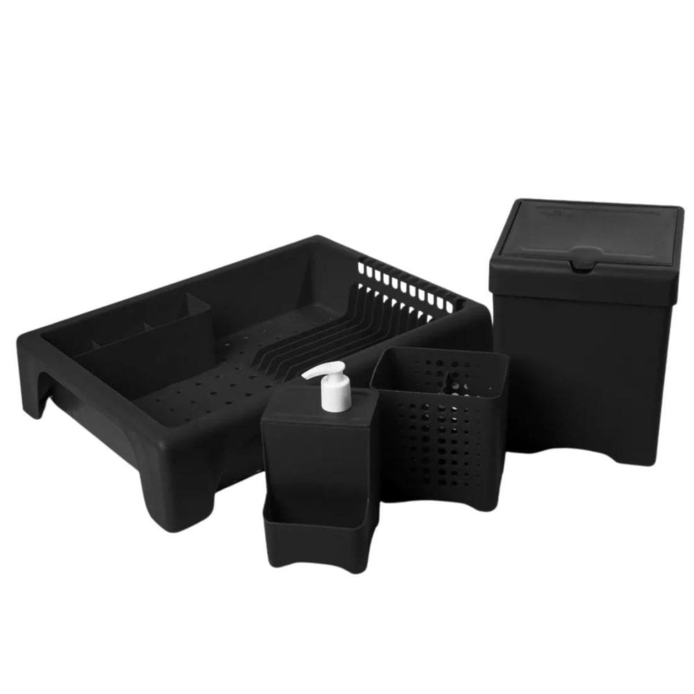 Kit Cozinha Escorredor Porta Talher Porta Detergente Lixeira