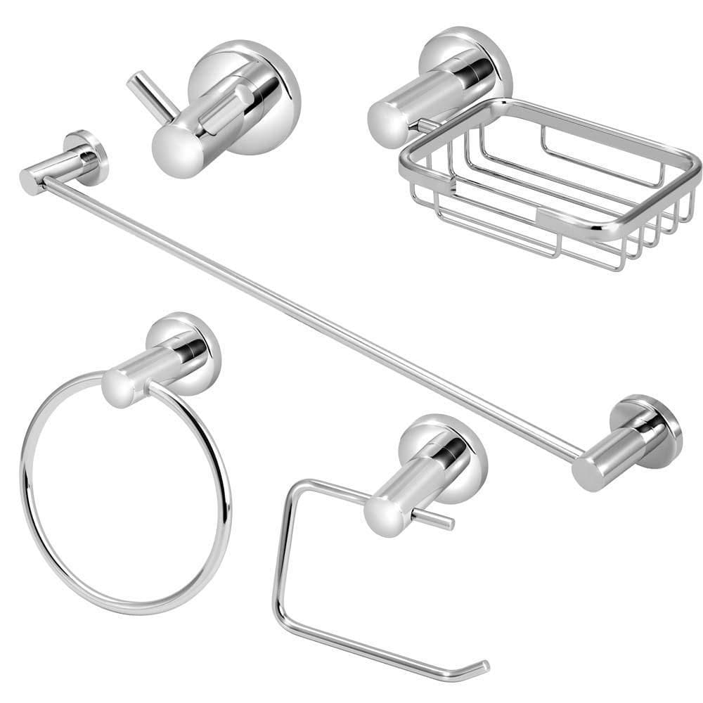 Kit Acessórios Banheiro Metal Cromado 5 Peças Completo