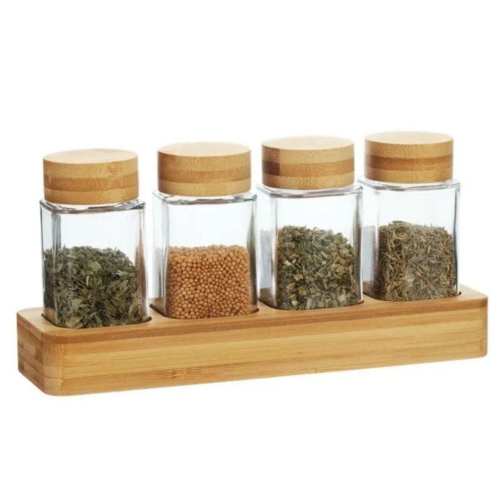 Porta Condimentos Vidro E Bambu 100Ml Potes Vidro