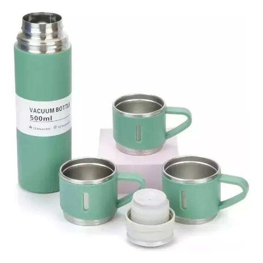 10X Garrafa Térmica 500Ml Com 3 Xícaras Bebidas Quente Frio