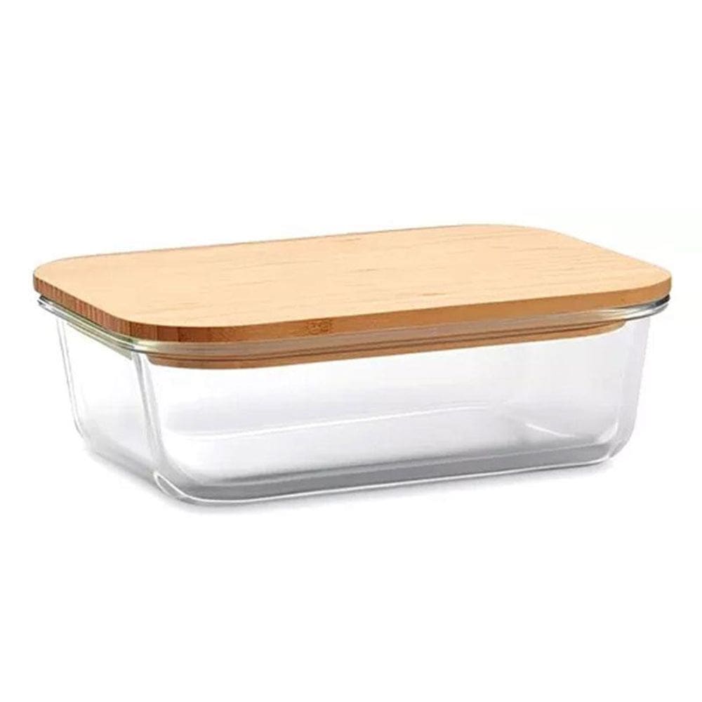 Pote Hermético Vidro Tampa De Bambu 1040Ml