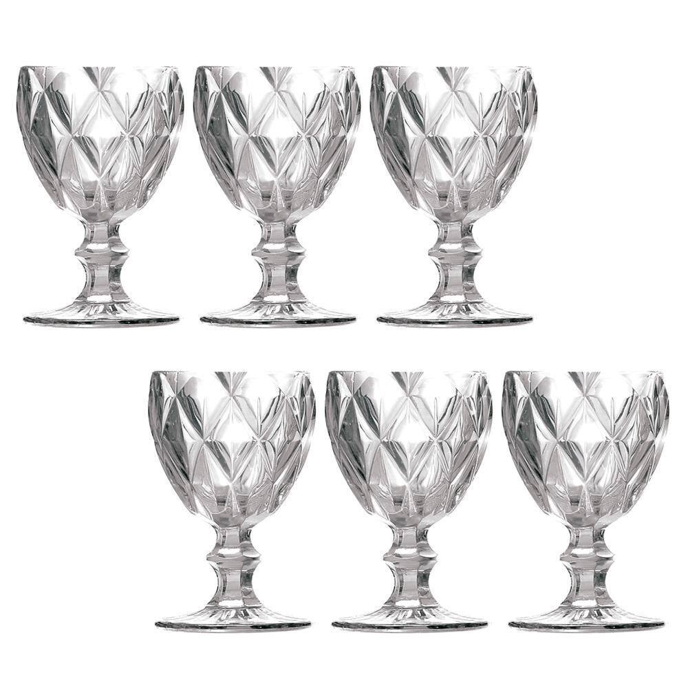 Conjunto 6 Taças Vinho Água Diamante Clear Vidro Class Home