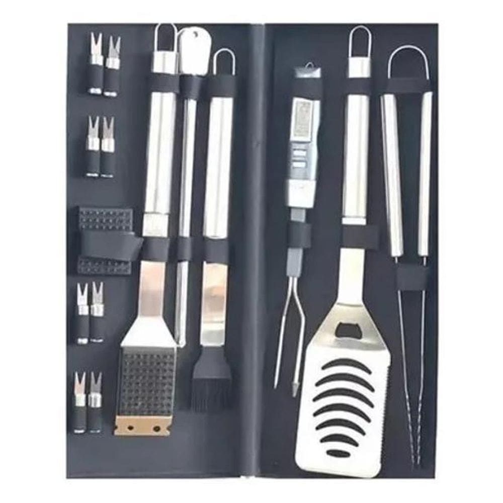 Kit Churrasco Com Termômetro Digital Grill Fork