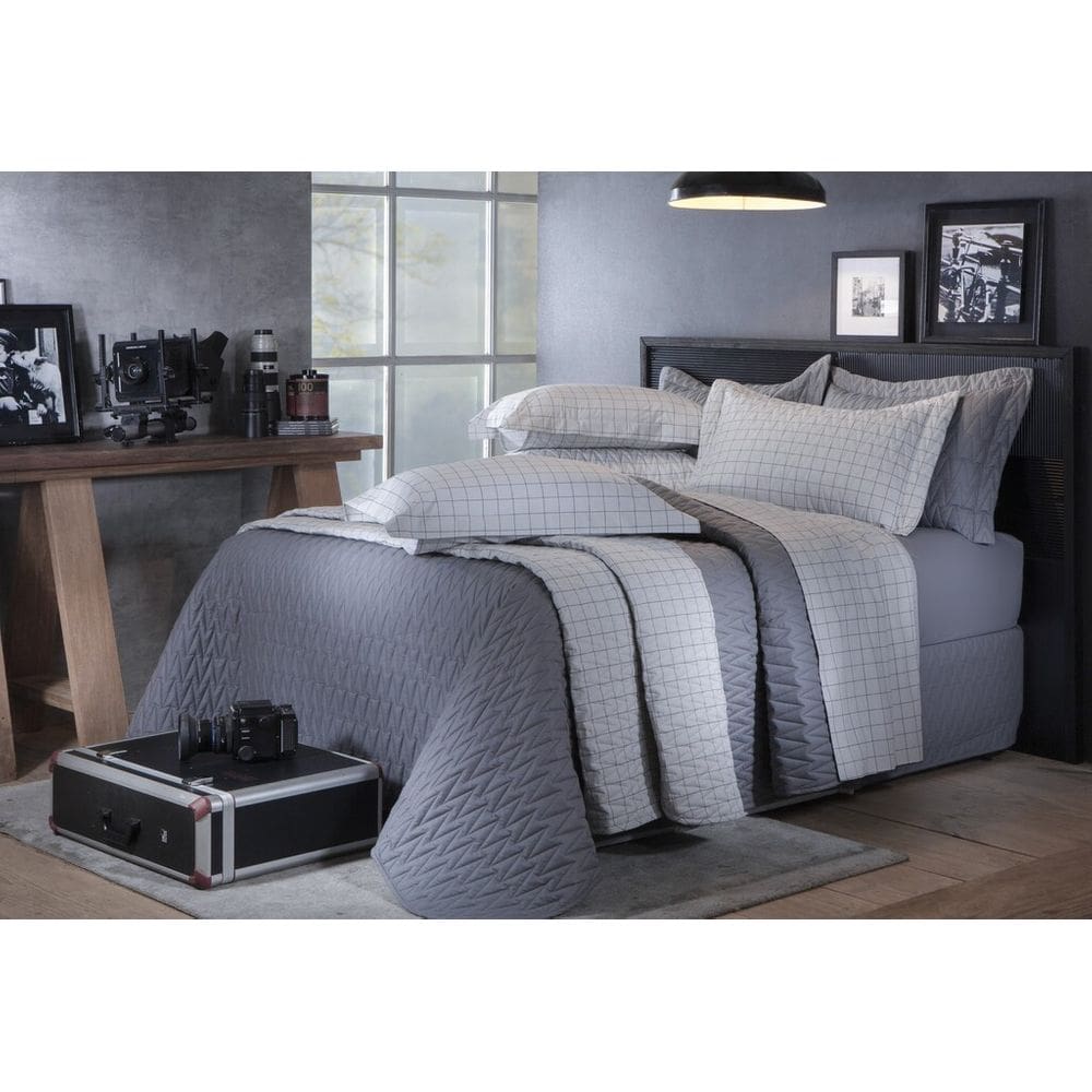 Jogo De Cama King Grid Prata 200F 2,90Mx2,50M