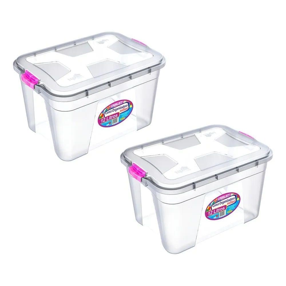 Kit 2 Caixa Organizadora Transparente 12 Litros Pp Uninjet