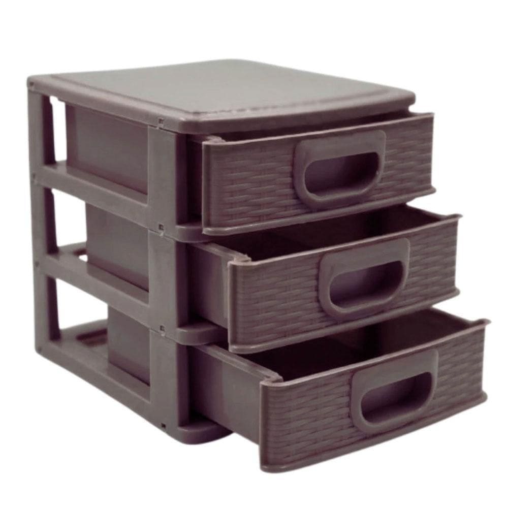 Gaveteiro Organizador De Mesa 3 Gavetas Textura Marrom
