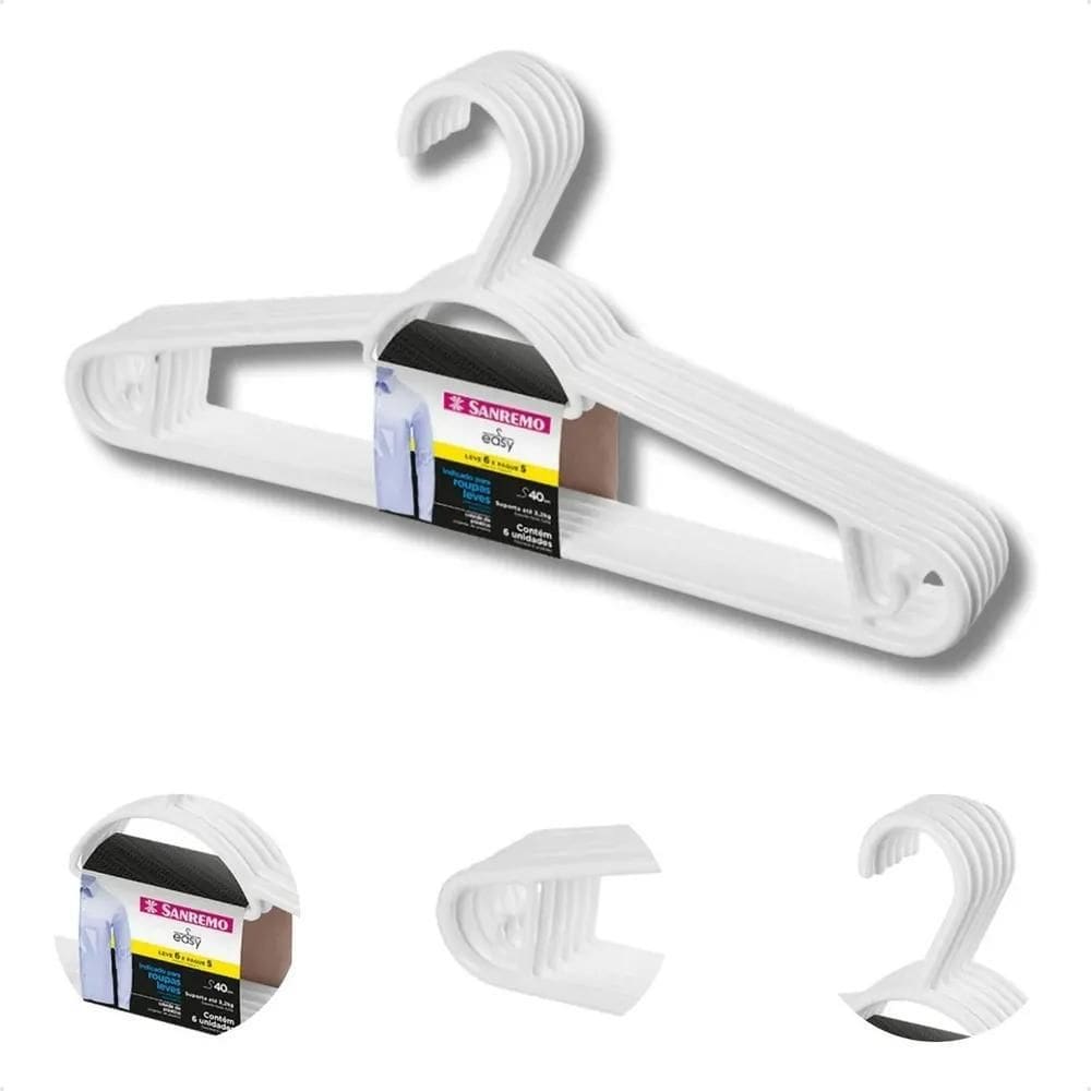 3X Primafer Cabide Pendura Mais - Branco 40Cm Com 6 Unidades