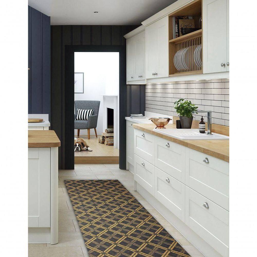 Tapete Passadeira Emborrachada Antider 65cm Venda Por Metro Geometric Azul Laranja